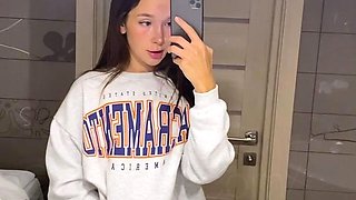 Slutty amateur teen GF jerking my dick