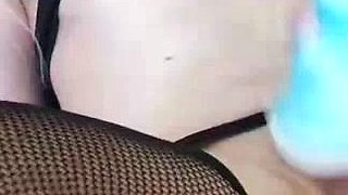 Blonde TS in Fishnets fucking her Sextoy Part 3