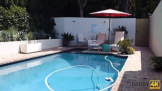 Daddy4k. pool becomes a supreme place for minxs hot porn with bf's daddy