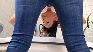 Bent over bath washing my hair