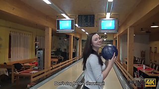 Watch as this guy pleases his cute GF in bowling club while his cuckold watches and gives him cash