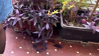 I strip naked and get fucked on a balcony in the center of