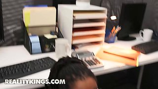 Reality kings - sexy coworker Kira Noir titty-fucks van under the desk before gliding his cock inwards her cunt