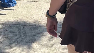 Exhibition in Micro Skirt in Public and Anal Plug