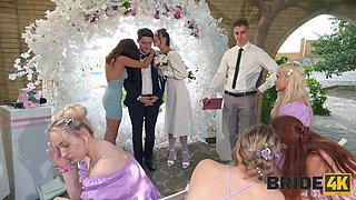 Hot bride has a wild public sex on her wedding ceremony. Watch her suck her future husband's cock and get railed doggystyle