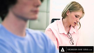 Beautiful slender blonde seduces her coworker and fucks with him in the office