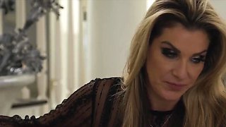 Hot lesbian MILF seduces her young innocent neighbor's twat