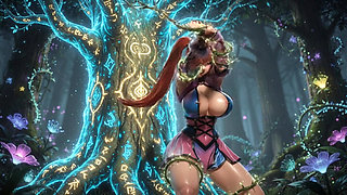 Shermie King of Fighters Magical Forest Vine tied   3D Hentai