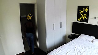 Chubby Ebony BBW maid gagged and fucked