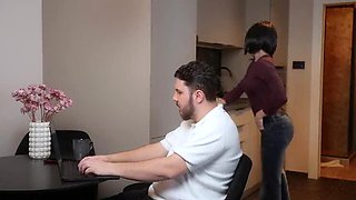 Secretary MariMoore deep throats boss cock and gets rough sex while wife is next room