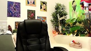 Busty curly brunette with big boobs fucks on couch