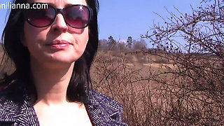 Masturbating and peeing outdoors in genuine nylon stockings