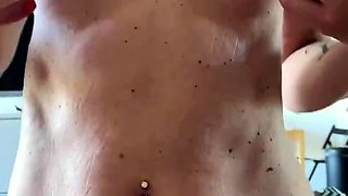On top of him playing with his cock