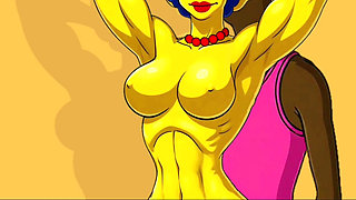 Wife Cheats on Her Husband with a Fitness Trainer. Cartoon. Simpsons Parody
