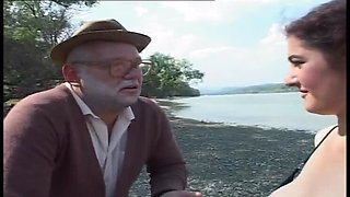 German Teen Pisses and Fucks Horny Grandpa Outdoor Beach Hardcore Sex