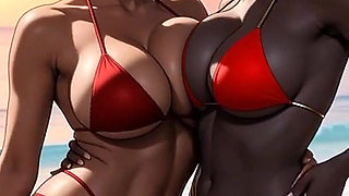 African Girl Kiss on Beach, Ai Animation