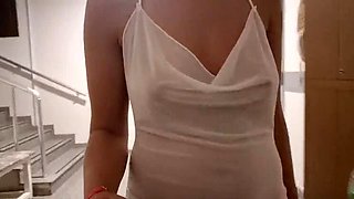 Big Tits Amateur Flashing Tits and Pussy in Public Hotel