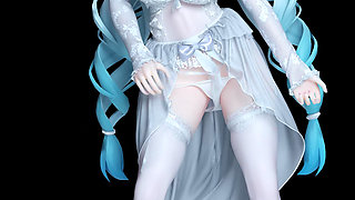 [mmd] Akina Phone Number Wedding Dress Erotic White Silk Striptease Double Ponytail