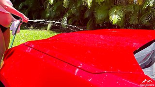 Pregnant Babe Car Wash: Getting Wet & Wild Outdoors - Grey Desire