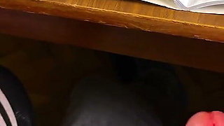 High Schoolgirl Stroking Him off in Math Class Under the Table. at College