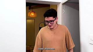 Secretary Fucks Her Boss's Stepson on the Office Desk, Nerd Boy Has a Big Cock! Daniela Andrea and Pipe Boy