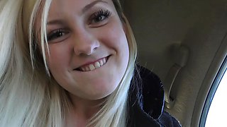 Big tit blonde gives blowjob to big cock