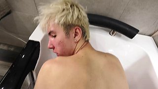 San dros Takes Rough Bareback Pounding and Cumshot in Shower