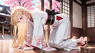 Blonde Miko in the Shrine! Taboo Whispers Under Cherry Blossoms, White Skirt Too Revealing!