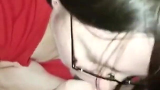 Mature brunette gives sloppy blowjob