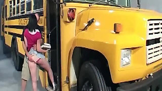 Mature Brunette MILF Fucked Hard on College Bus