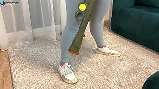 Baseball Bat, a Leather Belt, Tennis Balls and Her Massive Legs Turn His Testicles Into Whipped Cream! Crotch Destruction!
