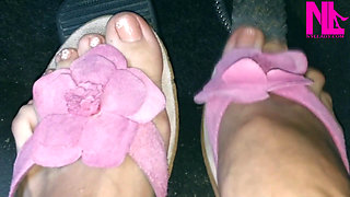 Revving My Car in Pink Flowered Flip Flops
