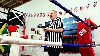 Intense lesbian wrestling sex fight between femdom vixens