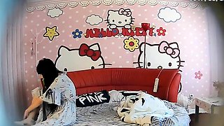 Amateur teen in colorful panties get dildoed and fucked hard