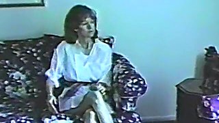 Brunette MILF in vintage lace seduces with natural assets