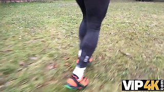 Vip4k. female with curvaceous figure actively moves pelvis being nailed