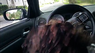 Black Amateur Couple's Car Blowjob