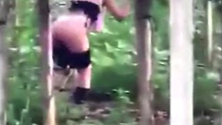 Spying blonde hooker fucking in the woods