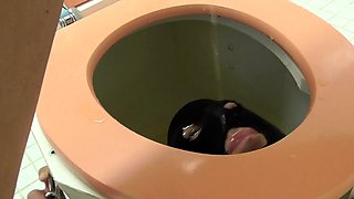 toilet slave get piss in face and milking
