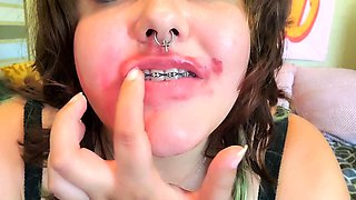 Messy Mouth Play with Braces Lipstick Fetish