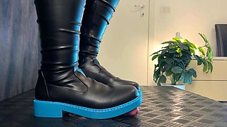 Miku Bootjob in Black and Blue High Boots - Cock Balls
