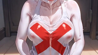 White ghost girl masturbates and drools with pleasure