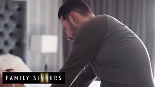 Skinny Redhead Finds Her Stepfather Cheating & Makes Him Satisfy Her To Keep Quiet