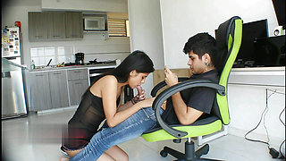 Beautiful brunette Indian sucking my cock until she gets the most out of it - Porn in English
