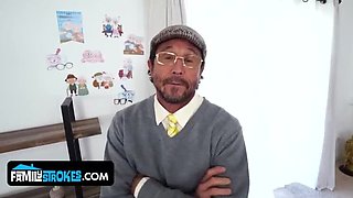 Step Grandma Threesome with Teen and Old Man - Spit Roasted by Two Dicks