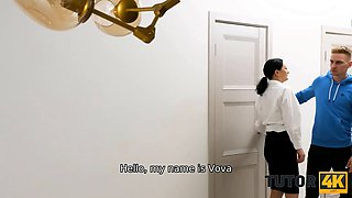 Tutor4k. schoolgirl tempts and nails much older art teacher in nylon stocking