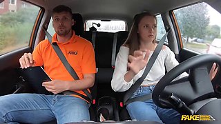 Brunette Deep-Throats in POV Car