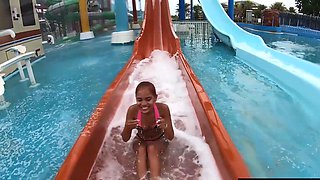 Big ass Thai amateur girlfriend waterpark fun and sex at home after