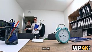 Watch as busty Czech wife flaunts her natural tits in the bank while hubby watches her get down and dirty