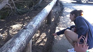 Vacationing hottie playing with her clit during HARD sex